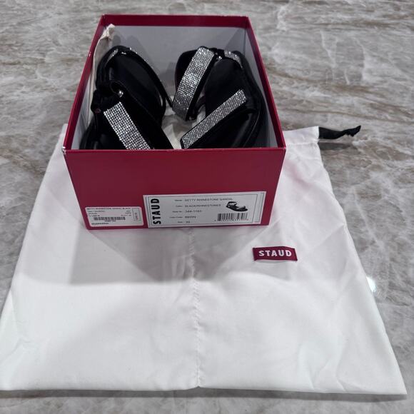 STAUD Black Flat rhinestone Sandals with Velcro closures size 39 - Picture 14 of 14